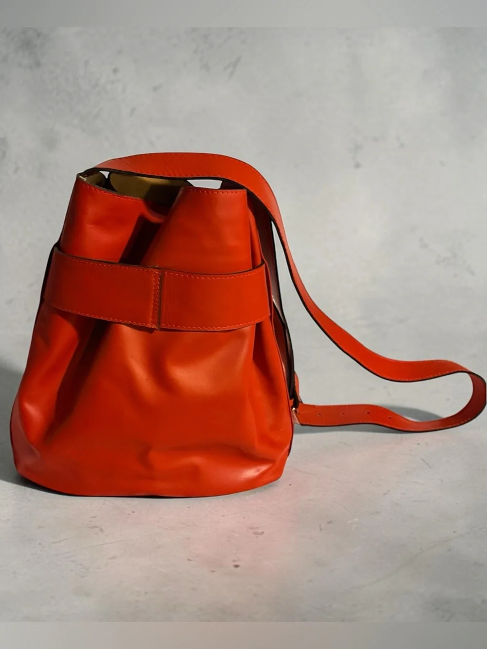Red Leather Crossbody Bucket Bag